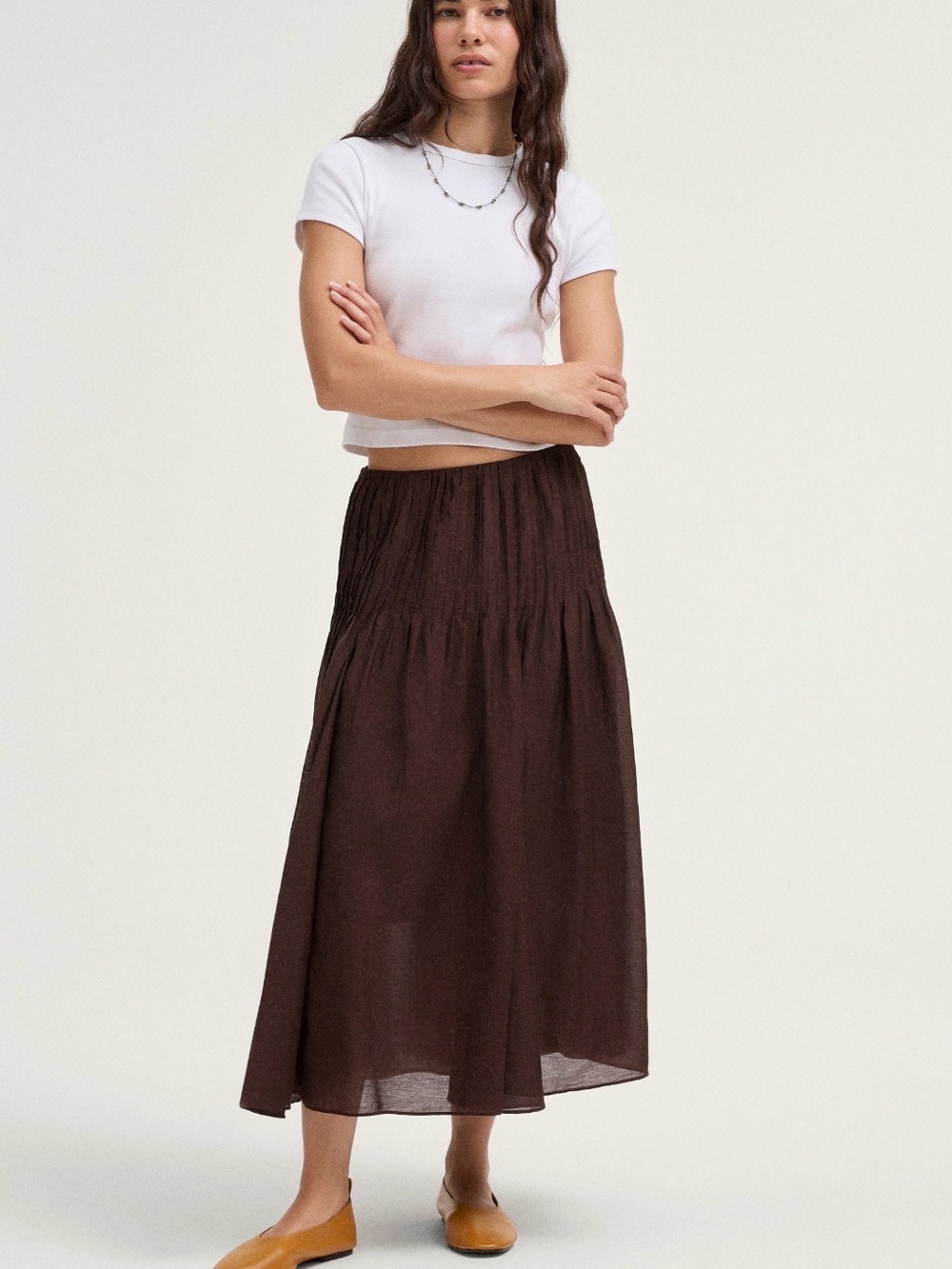 Pintuck midi skirt